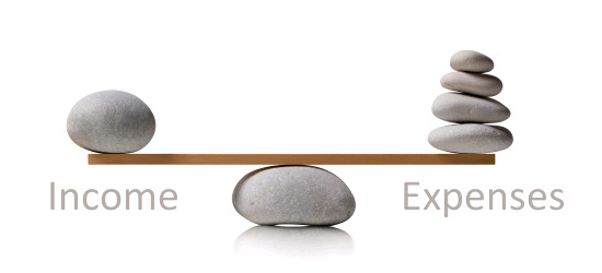 rocks on a seesaw, one rock on the Income side, multiple rocks on the Expenses side.