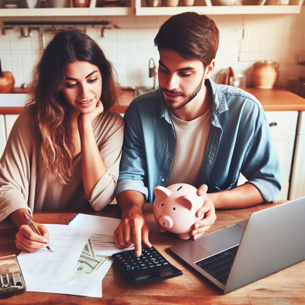 Couple saving money by setting and completing financial goals