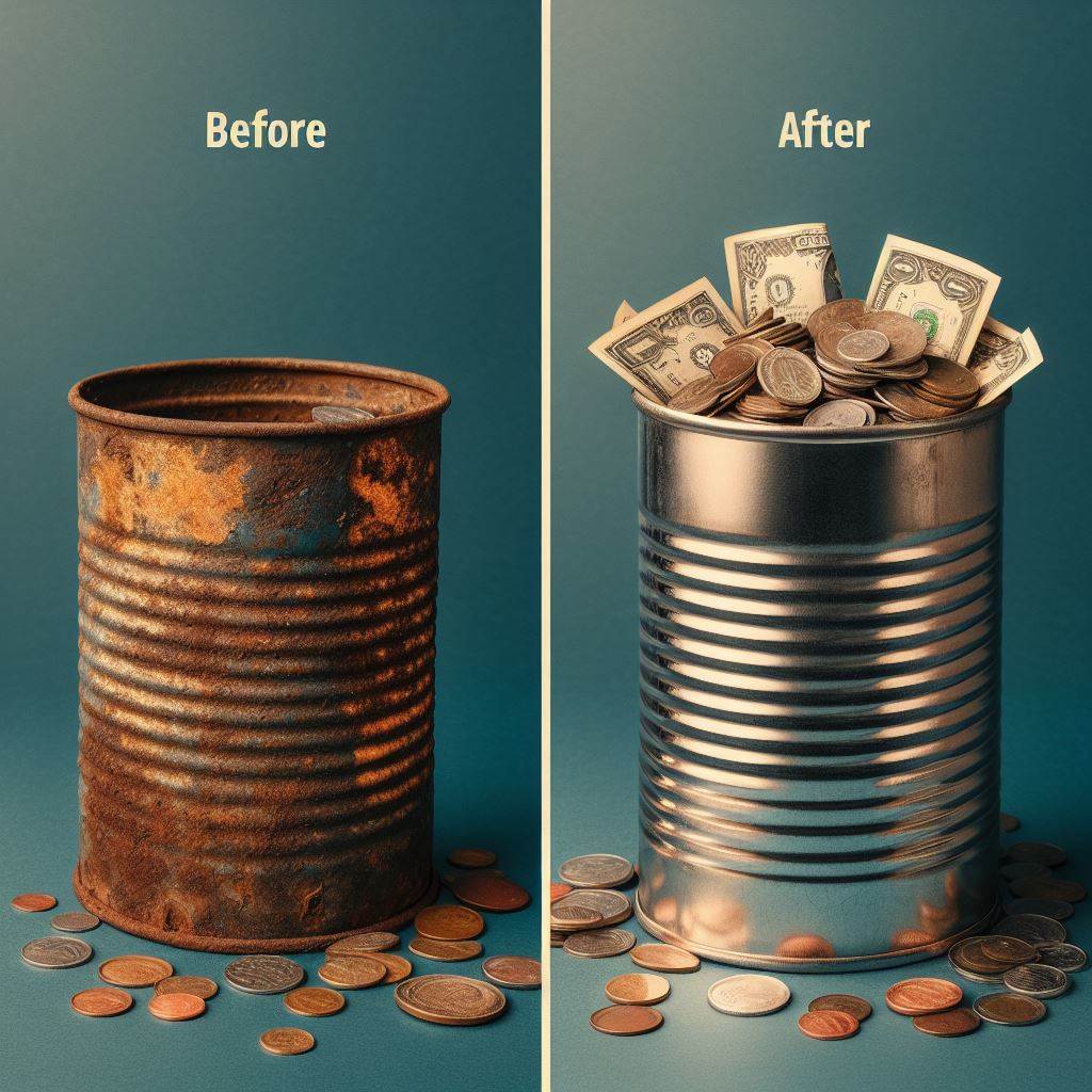 Tin Can Empty and Full of money